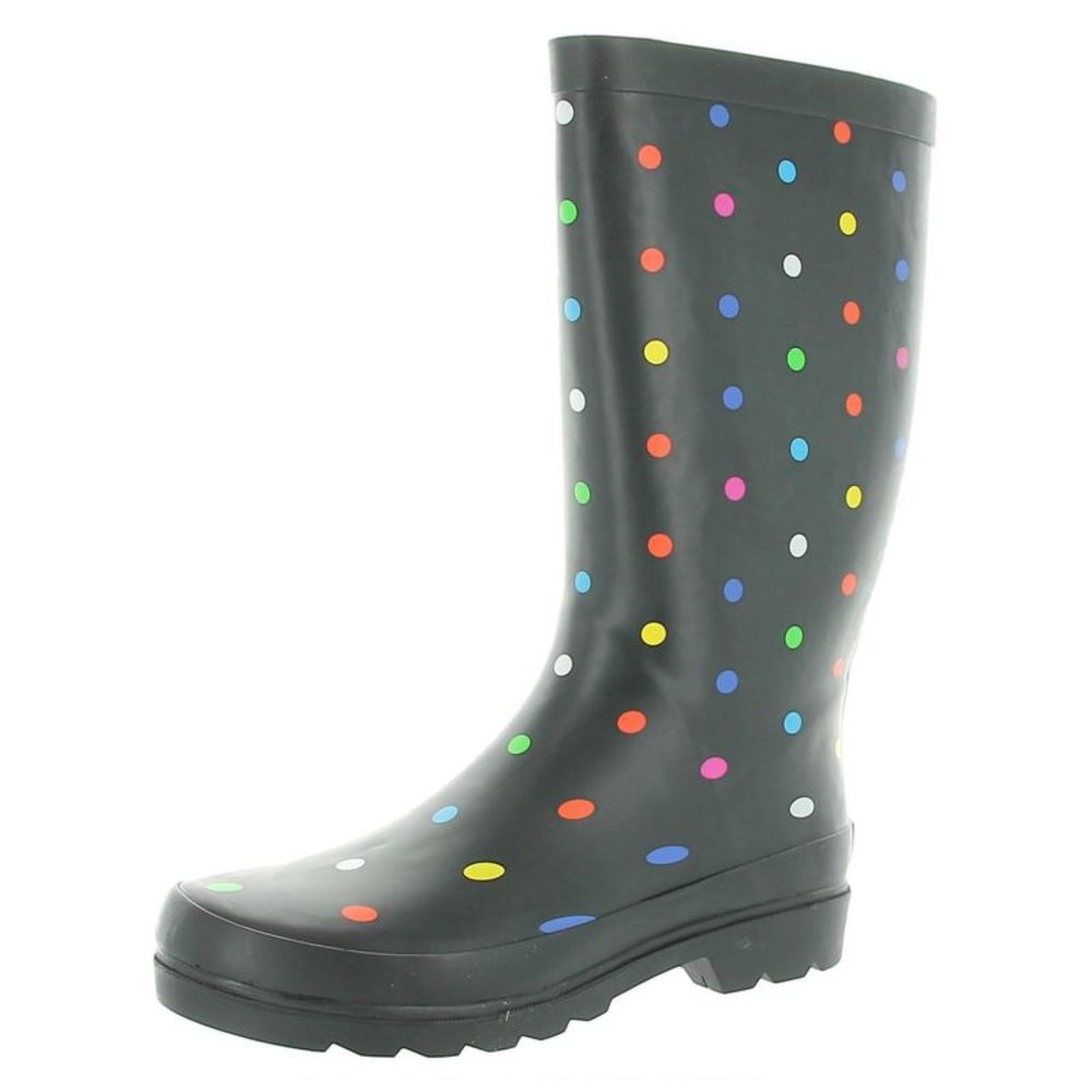 SUGAR Womens Black 1/2" Platform Raffle Round Toe Block Heel Rain Boots 8 M